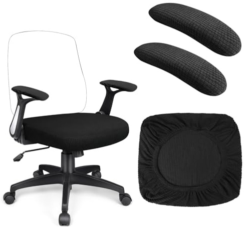 RoyalChic Bürostuhl Bezug mit 2 Armlehnenbezüg, Stretch, Waschbar, Schwarz | Abnehmbare Stuhlhussen, elastisch, passend für Bürostühle & Gaming Stühle, praktische Sitzbezüge für Büro & Zuhause