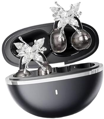 FytStycale Clip On Kopfhörer Open Earbuds mit Schmuck Schleifenelement Abnehmbare Kopfhörer Ohrschmuck Angenehm für Damen für Arbeit Laufen Tägliche Aktivitäten, Schwarz