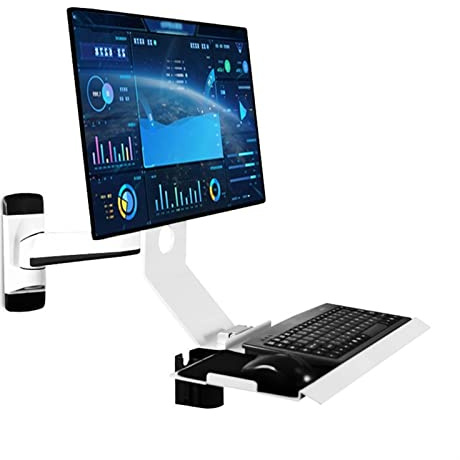 Monitor Stand Wall Mount Workstation - Full Motion Standing Vesa Mount Arm, Adjustable Mechanical Monitor Stand With Keyboard Tray Arm, Ergonomic Wall Mounted Desk Tv Sta,185 * 450Mm