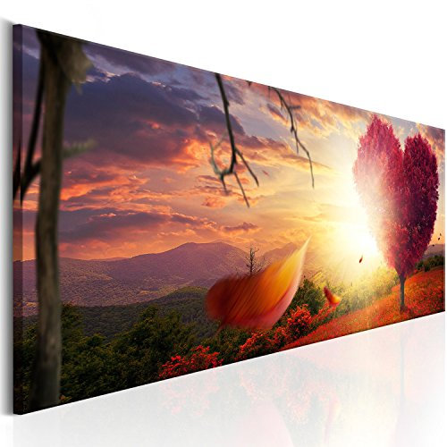 murando - Wandbilder XXL Landschaft 135x45 cm 1 tlg - Wand Deko Vlies Leinwand Bilder Groß Wanddeko Wohnzimmer Schlafzimmer Kunstdrucke Panoramabild - Baum Herz Natur c-C-0063-b-b