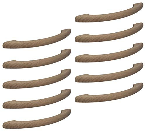 Gedotec Moderner Schubladengriff 128 mm Möbelgriff Holz-Griff Bogengriff Küche aus Buchenholz | Bohrabstand 128 mm | Länge 170 mm | Buche natur | 10 Stück - Design Schrankgriff mit M4 Gewindeschrauben