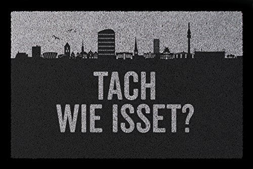 Interluxe SCHMUTZMATTE Fußmatte TACH WIE ISSET Dortmund Stadt Geschenk Gruß Eingang Flur Hellgrau