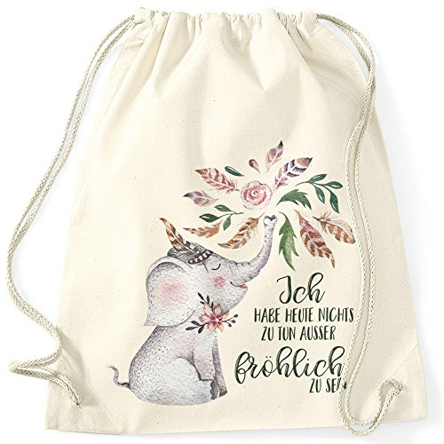 MoonWorks Turnbeutel Elefant Ich habe heute nichts zu tun außer fröhlich zu sein glücklich Spruch Natur unisize