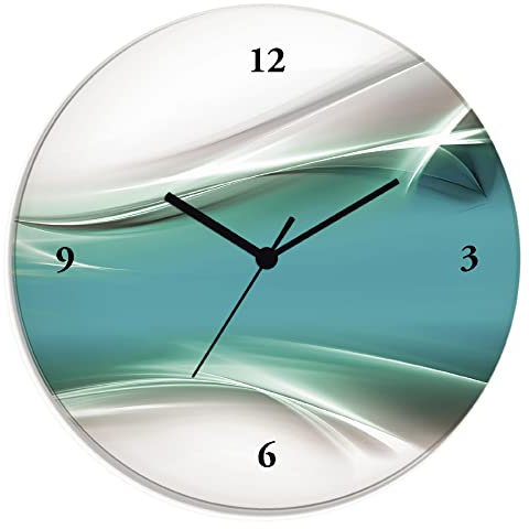 ARTLAND Wanddeko Wanduhr ohne Tickgeräusche GlasFunkuhr Ø 30 cm Rund Lautlos Kreatives Element Petrol