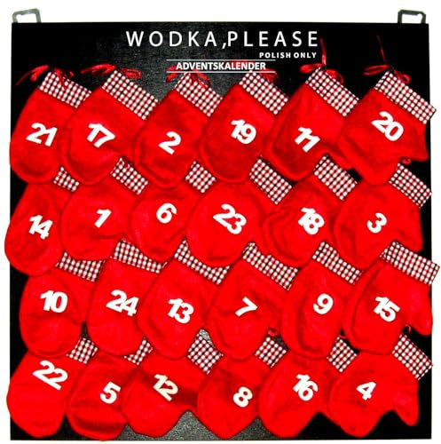 Wodka Adventskalender mit Wodka-Bestsellern und echten Raritäten - Handcrafted, echtes Holz, handgefertigte Tafel, zum Aufhängen/Hinstellen - 2,18 Liter insgesamt