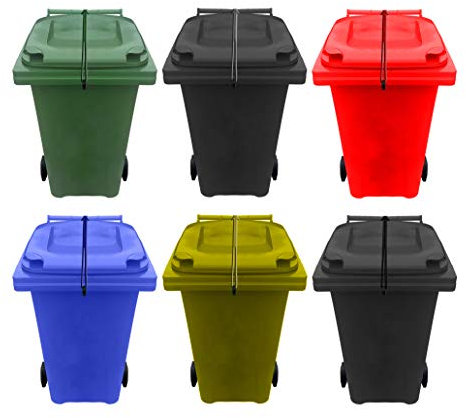 Wheelie Bin Lid Lock Strap 6x Pack- NO DRILLING, NO GLUEING - Secure Contents From Spilling - Stop Wind or Vandals Tipping - Easy Fitting RAINBOW PACK