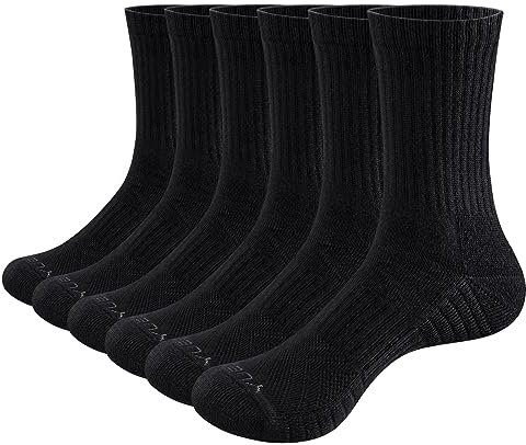 YUEDGE 6 Paar Sportsocken Herren Wandersocken Trekkingsocken Atmungsaktiv Baumwolle Tennissocken für Herren 43-46 Schwarz