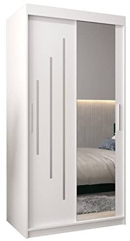 MEBLE KRYSPOL Kleiderschrank mit Spiegel York 2 - Garderobenschrank - Schrank Schlafzimmer - Mehrzweckschrank Zwei Schiebetüren - Regalen - Flur Möbel - Kleiderstange Schrank - Allzweckschrank