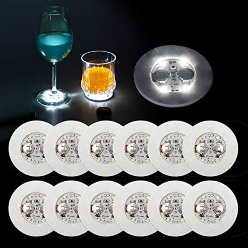 AHIER Lot de 12 dessous de verre LED ronds blancs en EVA + plastique, parfaits pour les fêtes, les mariages, les bars