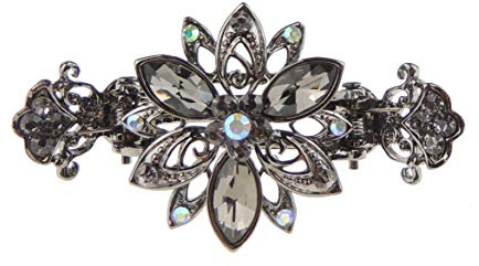 Womens Girls Vintage Look Metal Silver Tone Crystal 7cm Bridal Wedding Party Bridesmaid Birthday Headpiece Hair Accessories Bulldog Crab Octopus Jaw Styling Hair Claw Clamp Clip Rose Flower (Grey)