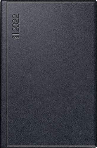 rido/idé 7016168902 Taschenkalender partner/Industrie I, 2 Seiten = 1 Woche, 72 x 112 mm, Leder-Einband schwarz, Kalendarium 2022
