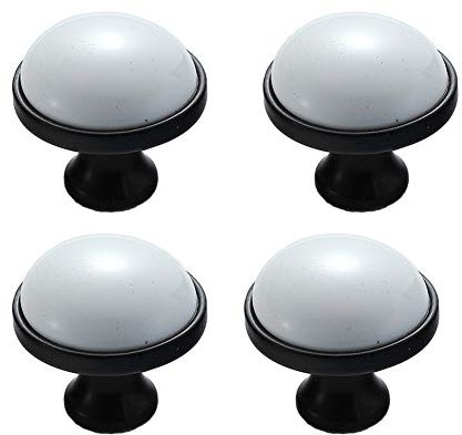 ANSIEDIO 4 x 16mm Round Ceramic and Aluminium Alloy Door Knobs for Cupboards, Drawers and Cabinets