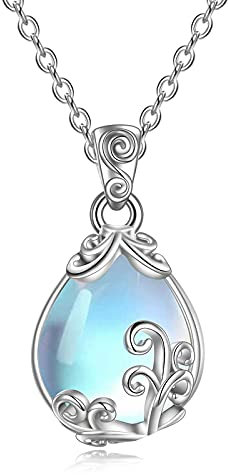 POPLYKE Mondstein Halskette Sterling Silber Mondstein Filigrane Tropfen Anhänger Kette Schmuck Geschenke für Frauen