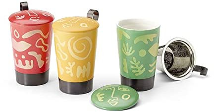 Teaeve NEU Kräuterteetasse Opera Porzellan, 3-teilig, 3-fach sortiert doppelwandig, mit Edelstahlboden, 0,35 l