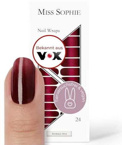 Miss Sophie Nagelfolie - Bordeaux Wine - Farbverlauf, Rot, Nail Wraps - 24 ultra-dünne selbstklebende langanhaltende Nagelfolien