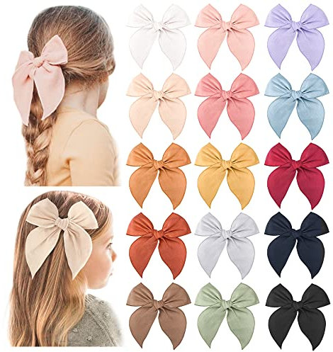 Fable - Confezione da 15 fiocchi per capelli in cotone e lino, a forma di coccodrillo, per bambine e bambine, accessori per capelli fatti a mano