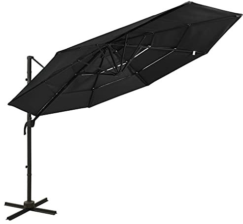 INLIFE Sonnenschirm mit Aluminium-Mast 4-lagig Schwarz 3x3 m