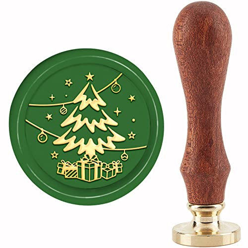 craspire Weihnachtsbaum-Wachssiegelstempel, Weihnachts-Siegelwachsstempel, Geschenkbox, Sterne, 30 mm, Retro-Vintage, Abnehmbarer Messing-Stempelkopf Mit Holzgriff Für Hochzeitseinladungen