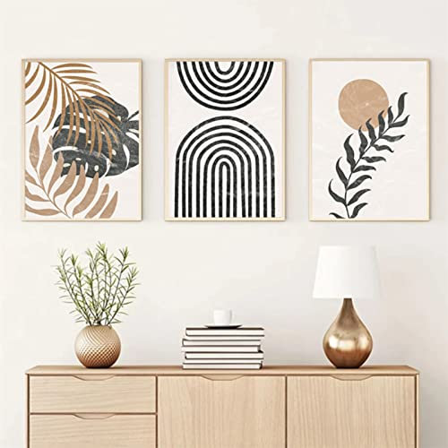 Sarah Duke 3er Poster Set Abstract Blätter und Sonne Strichzeichnung Kunstposter, Ohne Rahmen Wandbilder, Boho Bilder Set für Schlafzimmer Büro Wanddeko (30 x 40 cm)