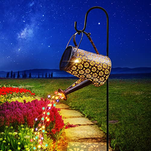 FOMYHEARD Regadera Solar para Jardín, Regadera con Cadena de Luces LED Lámpara Solar, Luz de Regadera de Arte de Ducha de Estrella para Decoración de Jardín al Aire Libre Patio(con soporte)