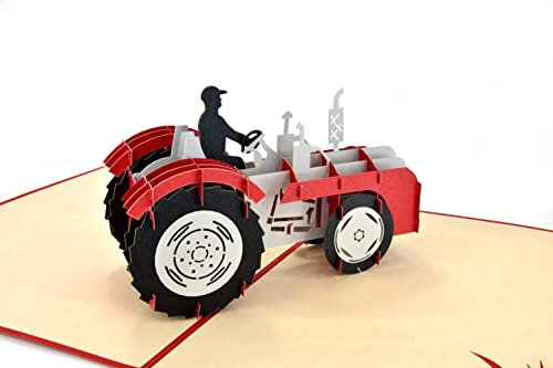 Red Traktor 3D Pop Up Grußkarte, Jubiläumskarte für ihn, Vatertagskarte, Kindergeburtstagskarte, jeden Anlass