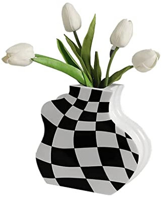 AAPIE Weiße und Schwarze Vase, Schachbrettmuster, Vasen für Blumen, unregelmäßiges geometrisches Design, Bodenvase für Büro, Firma, Zuhause
