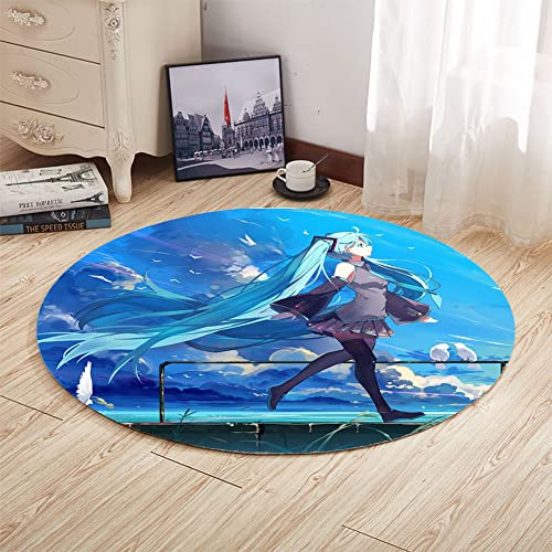 Zhongkaihua Anime Runder Teppich Miku Teppich Merch Rutschfester Runder Teppich für Schlafzimmer Wohnzimmer Home Decor