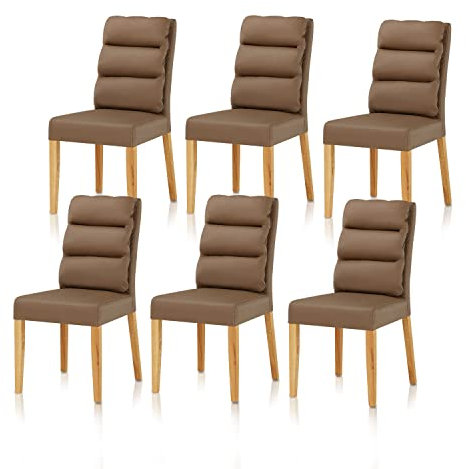 smart 6er Set Esszimmerstühle Bezug aus Leder Hellbraun | Stuhlbeine aus Massivholz Eiche geölt - Küchenstuhl, Wohnzimmerstuhl, Polsterstuhl ideal für Esszimmer, Büro