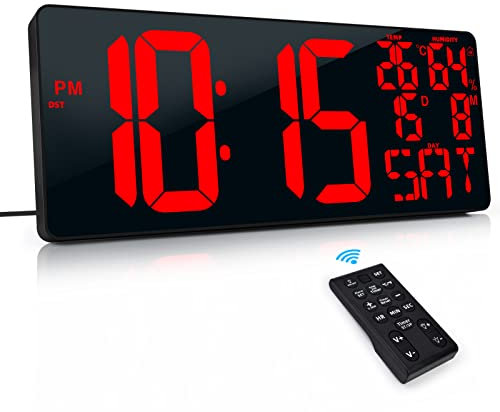 XREXS 18 Inch Extra Large Digital Wall Clock with Remote Control, LED Large Wall Clocks, Count Up/Down Timer, Auto-Dimming Alarm Clock with Day/Date/Temp/Humidity/DST for Living Room, Gym, Classroom