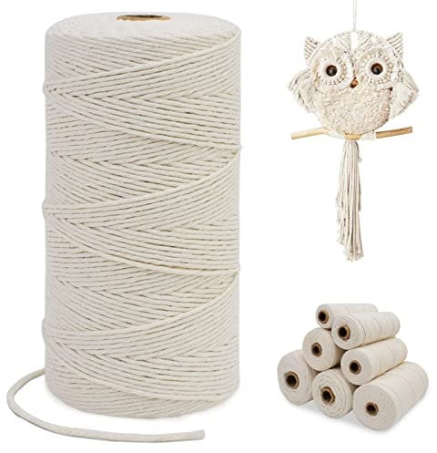 LEREATI Natürlich Makramee Garn 2mm x 200m Einfach Gedrehte Baumwollkordel Baumwollschnur, Makrameegarn für Wandbehang, Hängepflanze, Vorhang, Hochzeitsbogen Deko