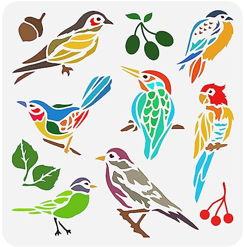 FINGERINSPIRE Vogel Schablone Zum Malen 30x30 cm Wiederverwendbare Vögel Äste Schablonen Vogelwelt Zeichenvorlage Kunststoff Aushöhlungsschablone Zum Malen Auf Wand Holzmöbeln