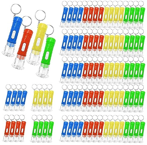 100 Pieces Mini Flashlight Keychain Bulk for decor, Assorted Colors Torch Keyring Flashlights LED Keychain Flashlights Small Keychain Light Hiking Camping Halloween Party Favors Goody Bag Stuffers