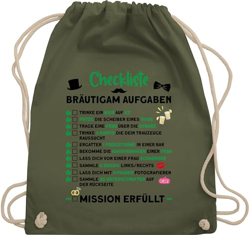 Shirtracer Turnbeutel Rucksack - Junggesellenabschied Männer - Checkliste Bräutigam Aufgaben JGA - Unisize - Olivgrün - checklist polter rucksäcke jungesellenabschied mann turnsackerl tasche outfit