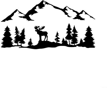 Elch Mountain Tree Szene Vinyl Aufkleber Anhänger Türverkleidung Aufkleber Stoßstange Aufkleber für Auto Seitenaufkleber Auto LKW Camper RV Karosserie