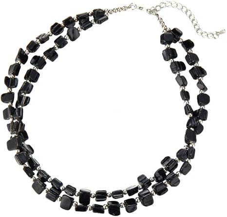 Bulinlin Boho Bunte Perlenkette Damen Muschelkette Strand Sommer Verstellbar Bohemian Choker Halsketten FüR Frauen Und MäDchen(Jet black)