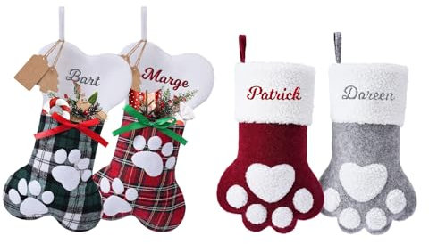 papasgix Weihnachtsstrumpf Personalisiert 40cm Hund Gestrickt Bestickte Nikolausstrumpf mit Namen Weihnachtssocken Kamin Hängenden Strumpf für Feiertags Familienparty Dekoration (1er Rot Knochen)