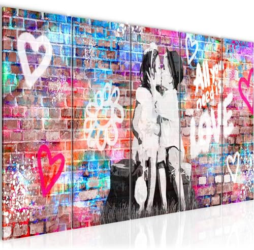 Runa Art Wandbild XXL the First Kiss Wohnzimmer Schlafzimmer 200 x 80 cm Bunt 5 Teilig - Made in Germany - 044655a