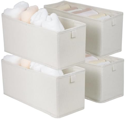 Fordonral 4 Pcs Fabric Narrow Storage Bins for Drawer, Shelf, Closet, Countertop, Small baskets for Organizing, Sock Underwear Organizer, Long Storage Container Bin