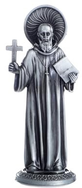 KOMI St. Benedikt Statue mit Kreuz und Herrscher, Auto-Armaturenbrett-Dekorationen, Segen, Fahrsicherheit, Geschenk für neue und alte Fahrer, christliche und katholische Figuren, religiöse Geschenke,