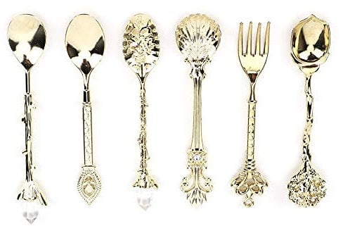4pcs Flower Carved Corner Onlay Applique Door Cabinet Vintage Fashion Fixtures Decor D Kind e (Gold (Auspicious Knot Fork Handle))