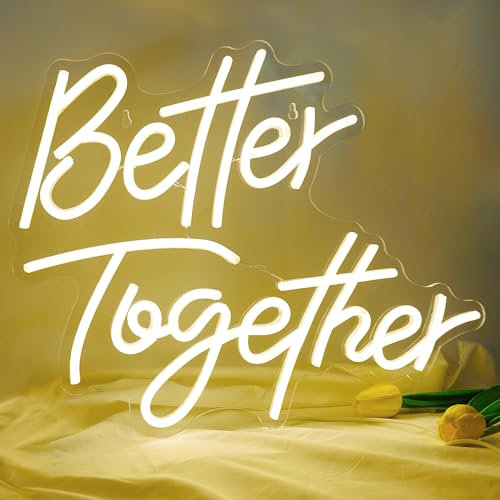 JEMESI Better Together Neon Schild, Warmweiße LED-Neonlichter für Wand Dekoration USB mit Dimmbaren Schaltern Buchstabe Neonlicht für Schlafzimmer Hochzeit Geburtstag Zimmers Dekoration Geschenk