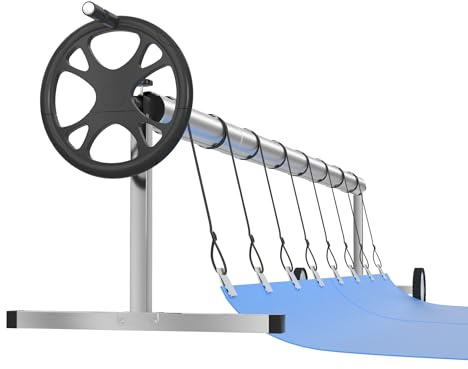 XMTECH Rodillo de piscina ajustable con ruedas, tubo telescópico de aluminio, sistema de enrollado para lona de piscina, cubierta solar, resistente a la intemperie, 3 m hasta 5,7 m