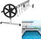 XMTECH Système d'enroulement de piscine - Enrouleur de piscine - 3 m à 5,70 m - Réglable - Tube télescopique en aluminium - Système d'enroulement pour bâche de piscine - Bâche solaire avec roues