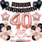 40th Birthday Decorations for Women - Rose Gold Black Cake Topper Set With Banner and Gift