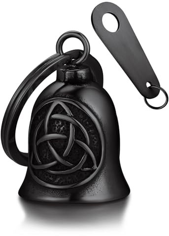 Bandmax Porte Clef Clochette Moto Noire Lady Rider, Guardian Bell Black, Cloche Moto Celtique Porte Bonheur Biker