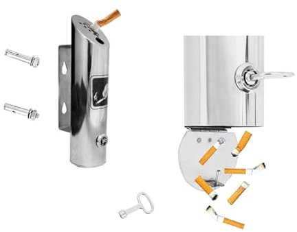 LSRFXF Wandaschenbecher für den Außenbereich, Wandaschenbecher Metall, Edelstahlaschenbecher mit Schloss, Winddichter an der Wand Befestigter Zigarette Butt Bin für Einkaufszentren