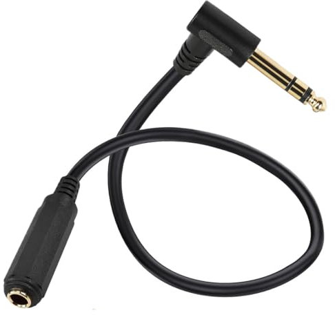 HTGuoji Cable de extensión de ángulo recto 6.35 macho a hembra, 1/4 estéreo TS para guitarra, amplificador, sintetizador, altavoz, piano, 50 cm (Stereo)