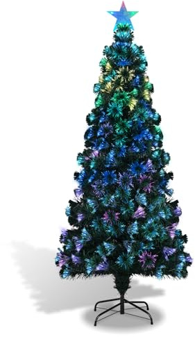 Fiqops Fibre Optic Christmas Tree 4 FT/120 cm Artificial Xmas Trees Pre Lit Christmas Trees Green,Lights Fibre Optic Tree with stars,Automatic color-changing Seasonal Decoration