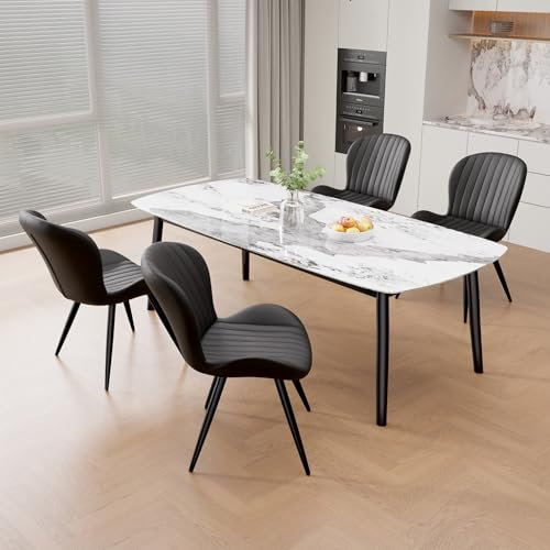 Hawthyhome Esszimmerstühle 4er Set, Küchenstuhl, Stuhl Esszimmer Wohnzimmer, ergonomischer Sessel, Armlehnstuhl, Polsterstuhl, Wasserdichtes Material,Metallbeine, Schwarz