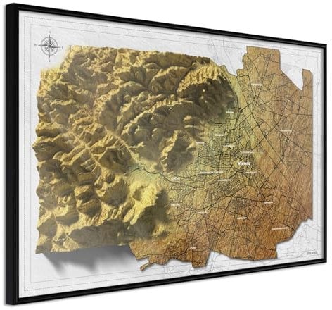 KunstLoft Poster 'Raised Relief Map: Vienna' 45x30cm | Schwarzer Bilderrahmen | Full-HD-Druck auf hochwertigem Papier